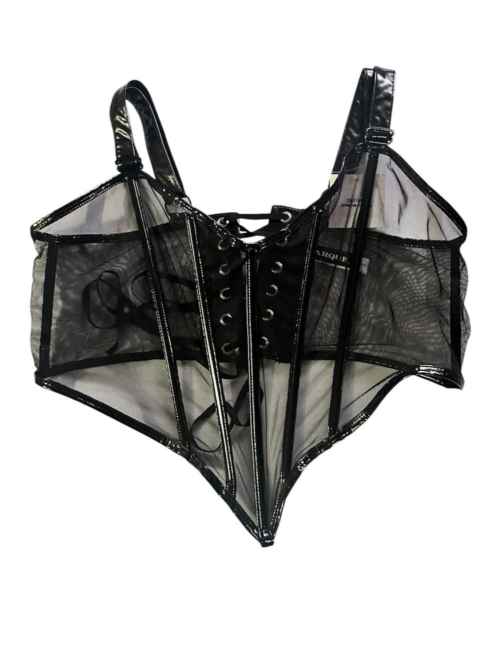 Sheer Black Lace-Up Mesh Corset Darque by Coquette